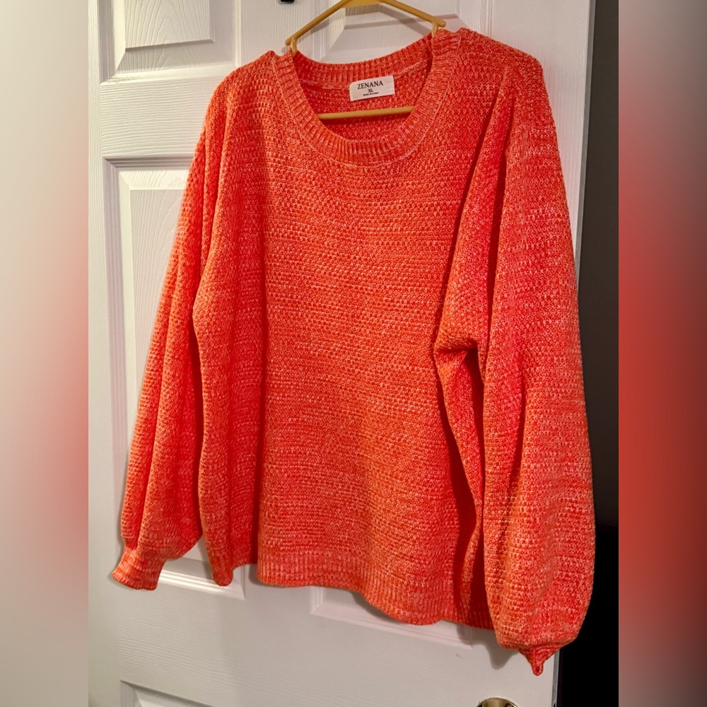 Zenana Outfitters Vibrant Orange Crew Neck Sweater - Picture 2 of 6